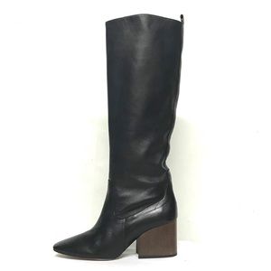 Massimo Dutti Knee High Leather Boots | Made in Spain | Block Heel | Size 8
